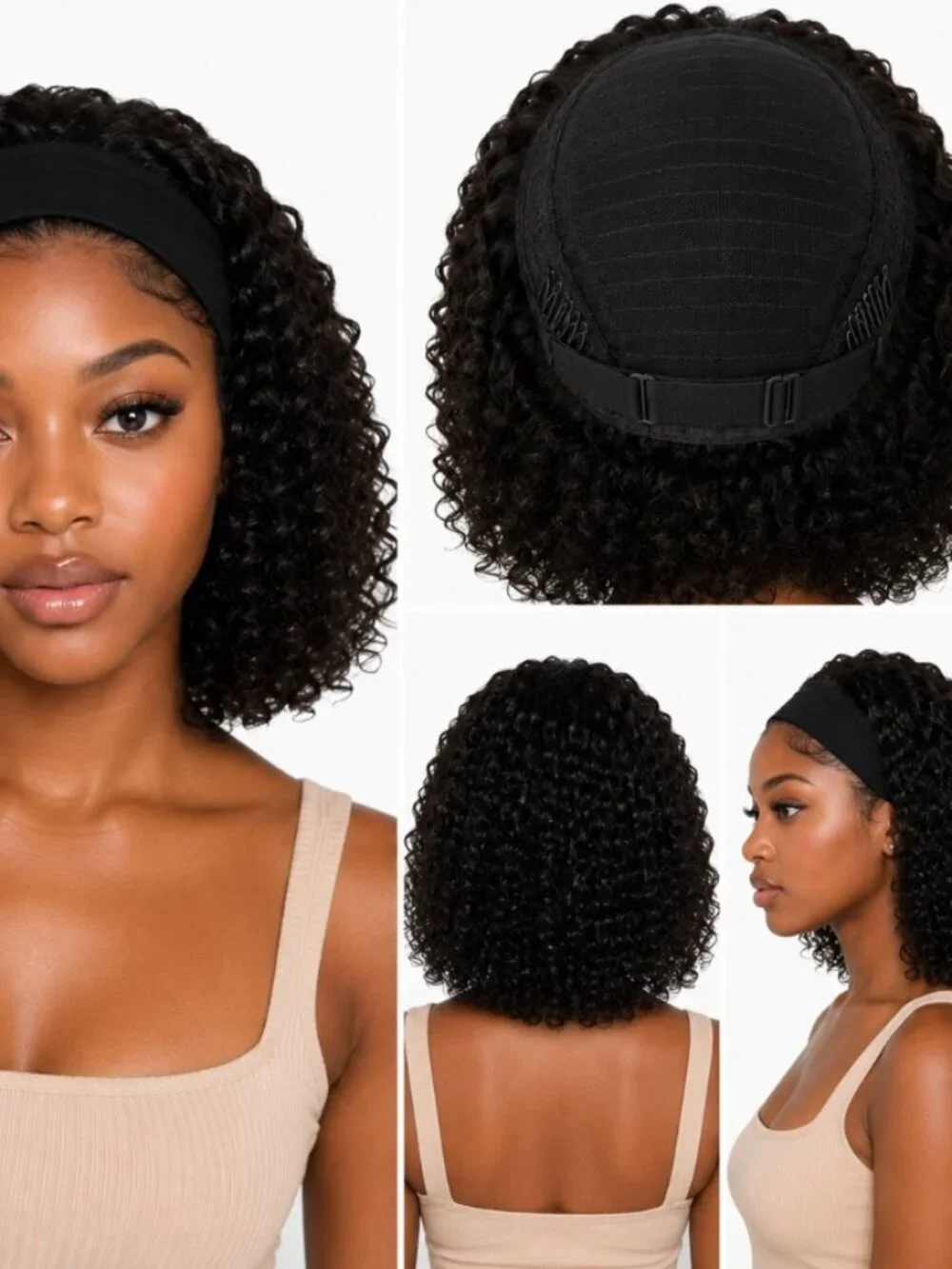 16 inch Headband Jerry Curly Human Hair Wig